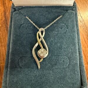 Sterling Silver and 10K Gold Pendant Diamond Necklace